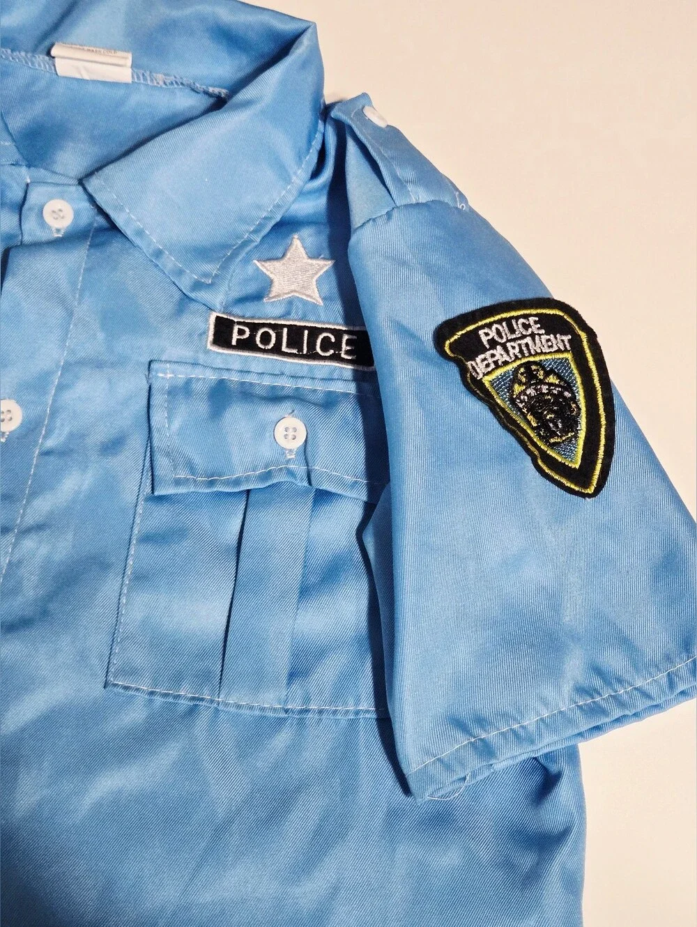 Kids XL Police Officer Halloween Costume Shirt Skirt Hat Badge Set